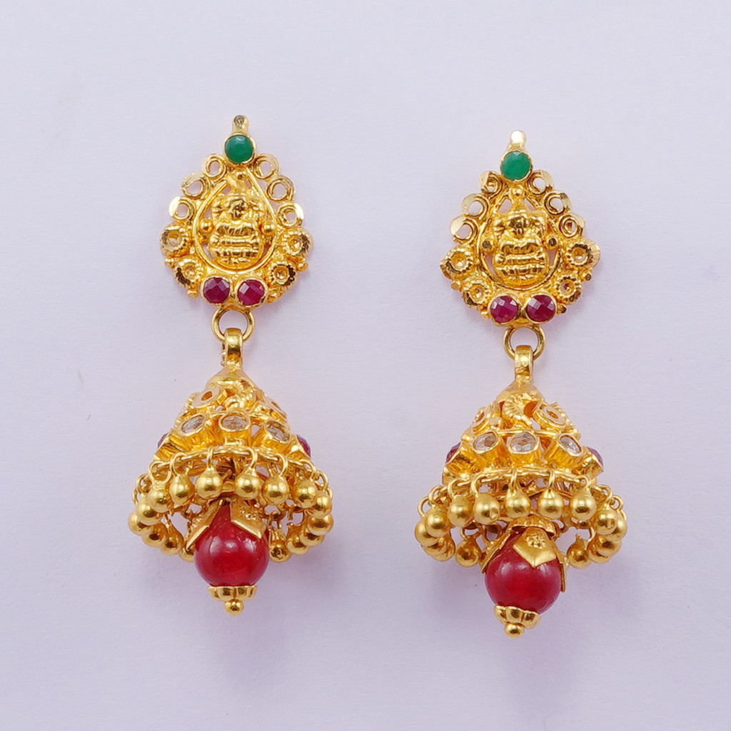 Rubi and Emerald Stone Stud Jimikki - K. Lakshmana Achari Son Jewellers
